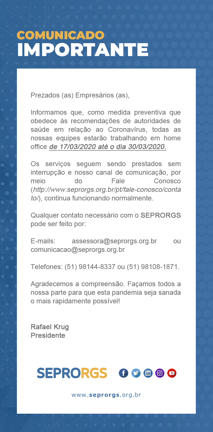 Comunicado Importante: Atividades em home office - 