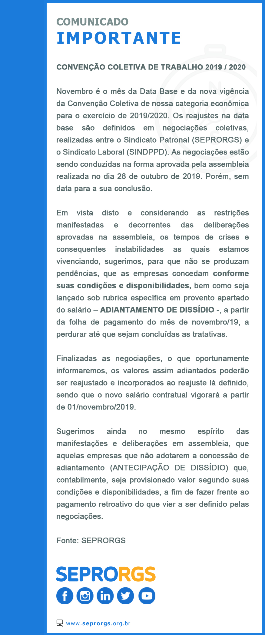 COMUNICADO IMPORTANTE: ANTECIPAÇÃO DE DISSÍDIO (2) - 