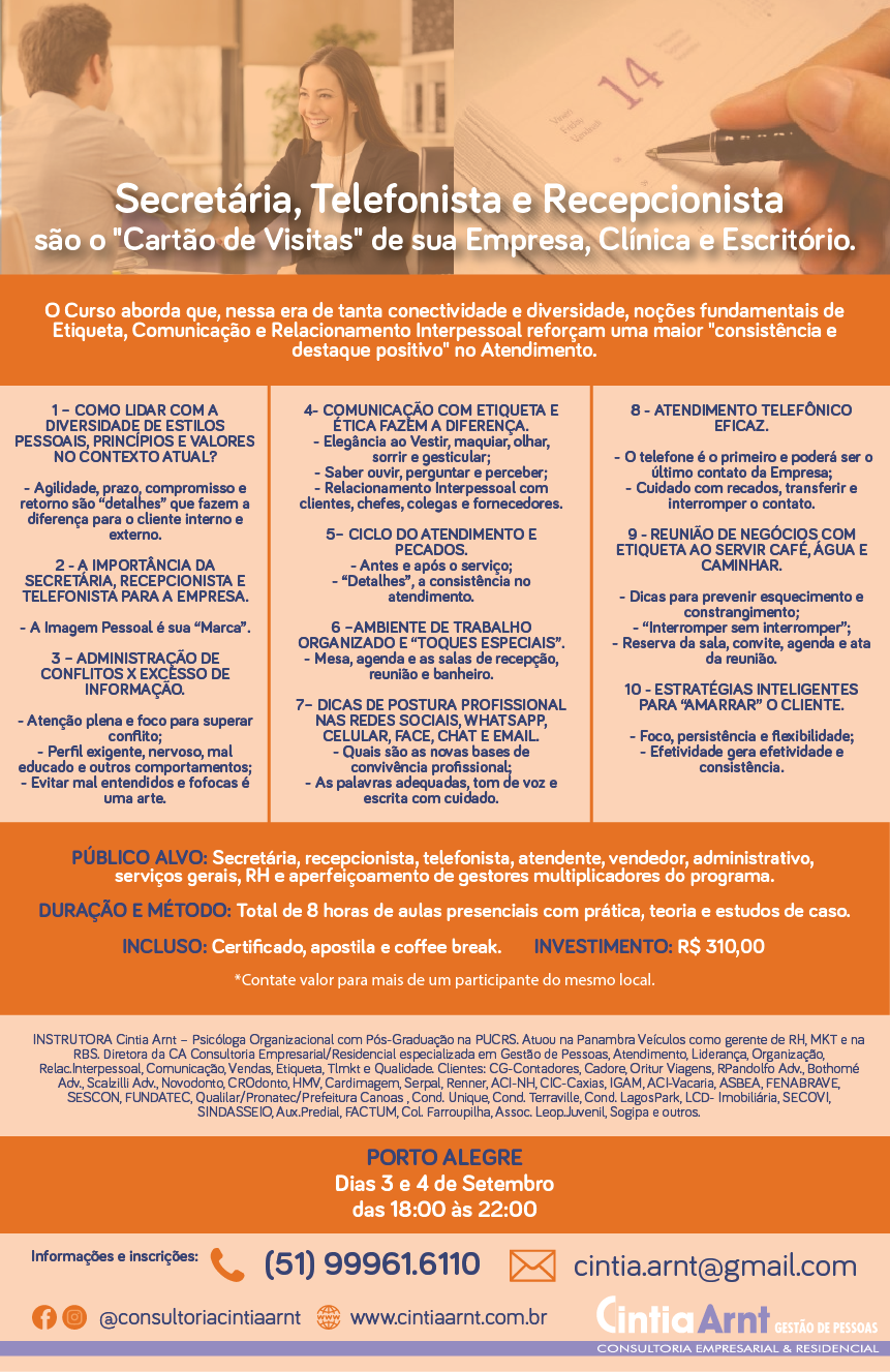 Consultoria Cintia Arnt promove curso - 