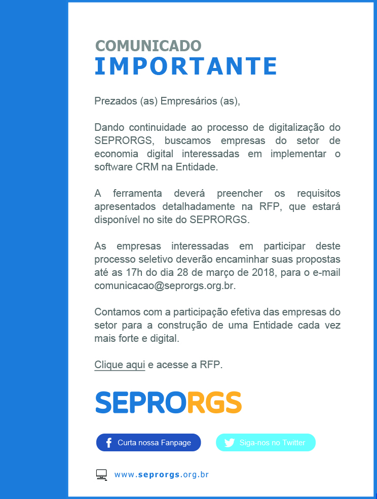 Comunicado Importante: RFP para CRM SEPRORGS - 