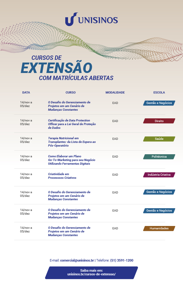 Unisinos Online: agenda de cursos de extensão - 
