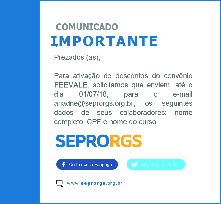 Comunicado Importante: Ativação desconto Feevale 2018/2 - 