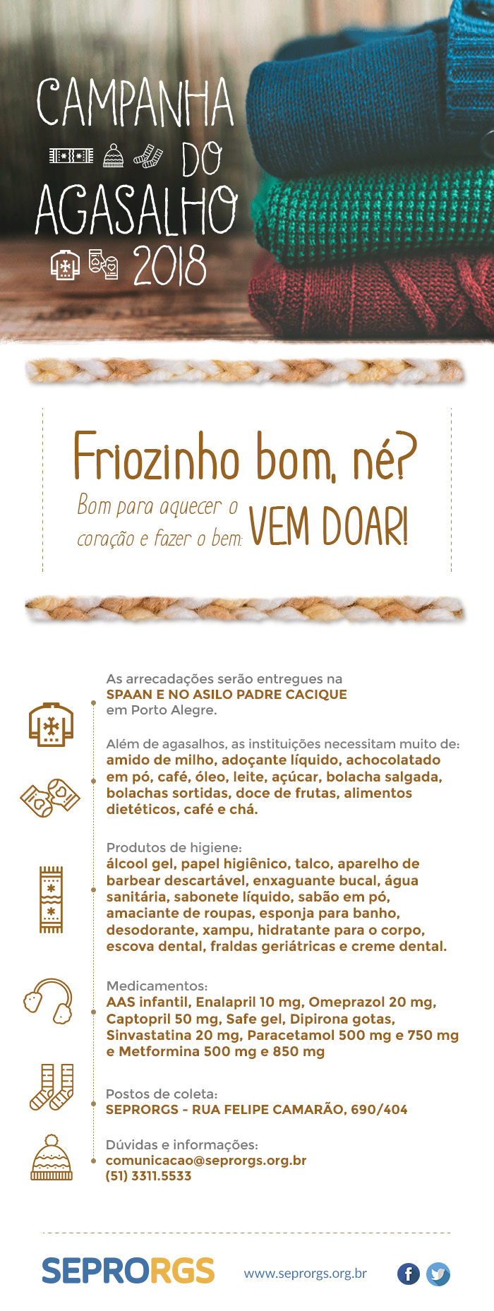 Participe da Campanha do Agasalho SEPRORGS - 