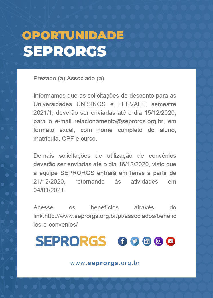 Comunicado Importante: renovação de desconto Instituições de Ensino Superior 2021/1 - 