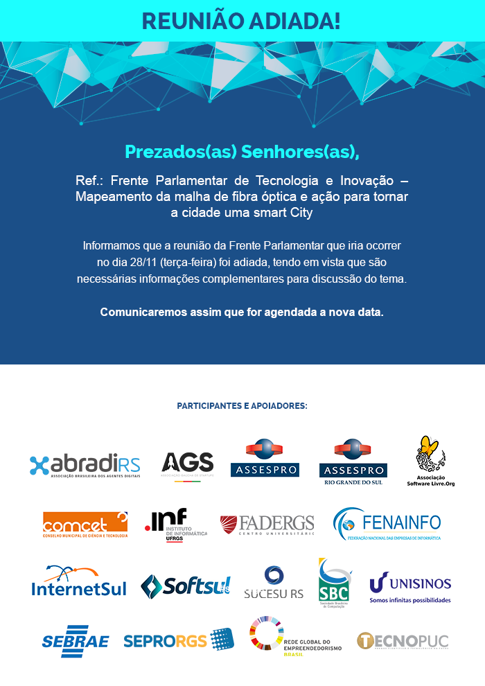 IMPORTANTE: reunião da Frente Parlamentar é adiada. - 