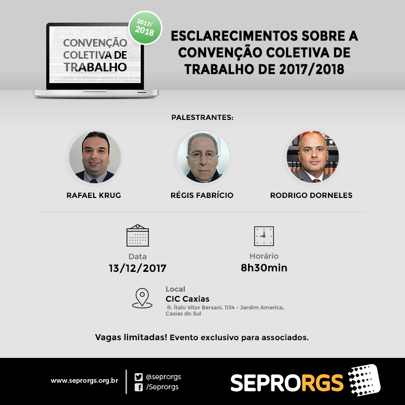 SEPRORGS palestra sobre a Convenção Coletiva de Trabalho em Caxias do Sul no dia 13/12 - 
