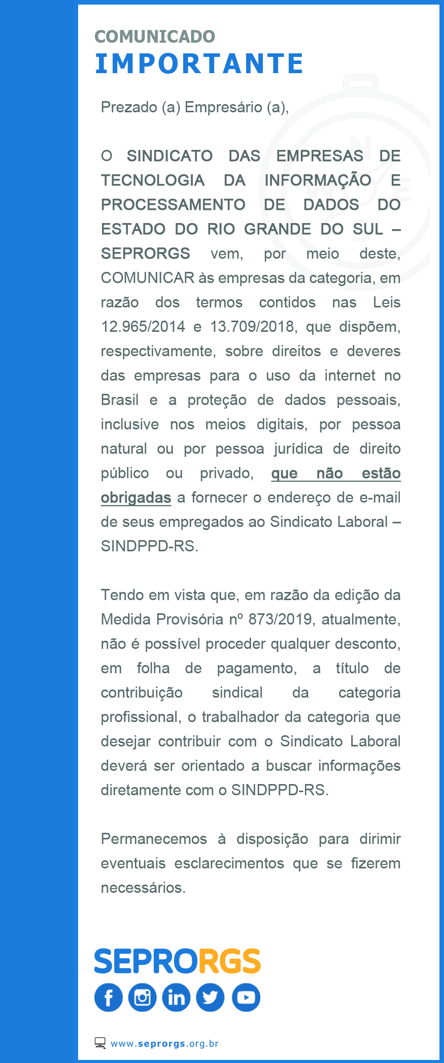 Comunicado Importante: Contribuição Sindical Laboral - 