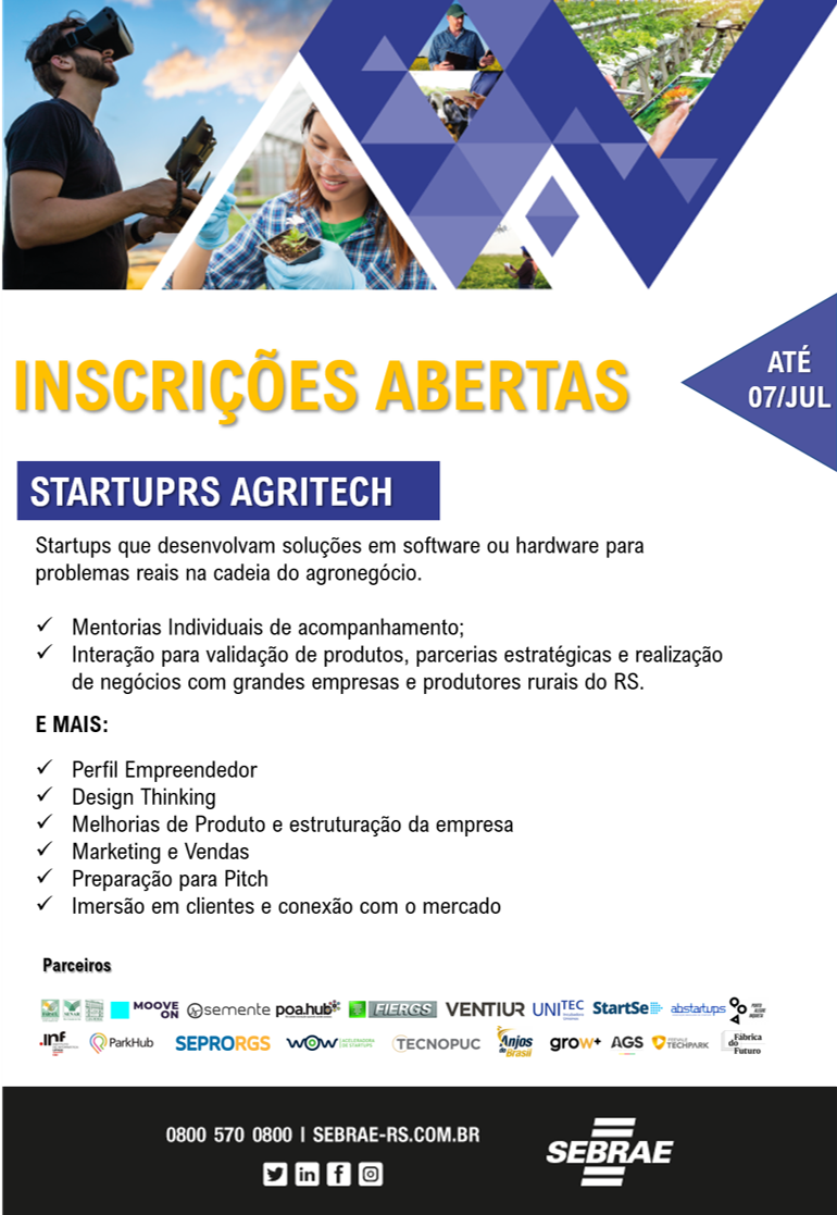 StartupRS Agritech 2019 está com inscrições prorrogadas até 07/07 - 