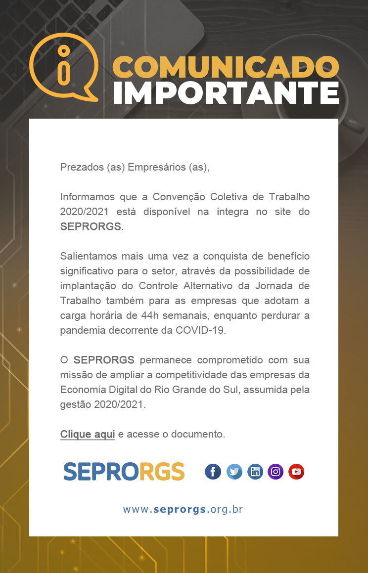 Comunicado Importante: Convenção Coletiva de Trabalho 2020/2021 na íntegra - 