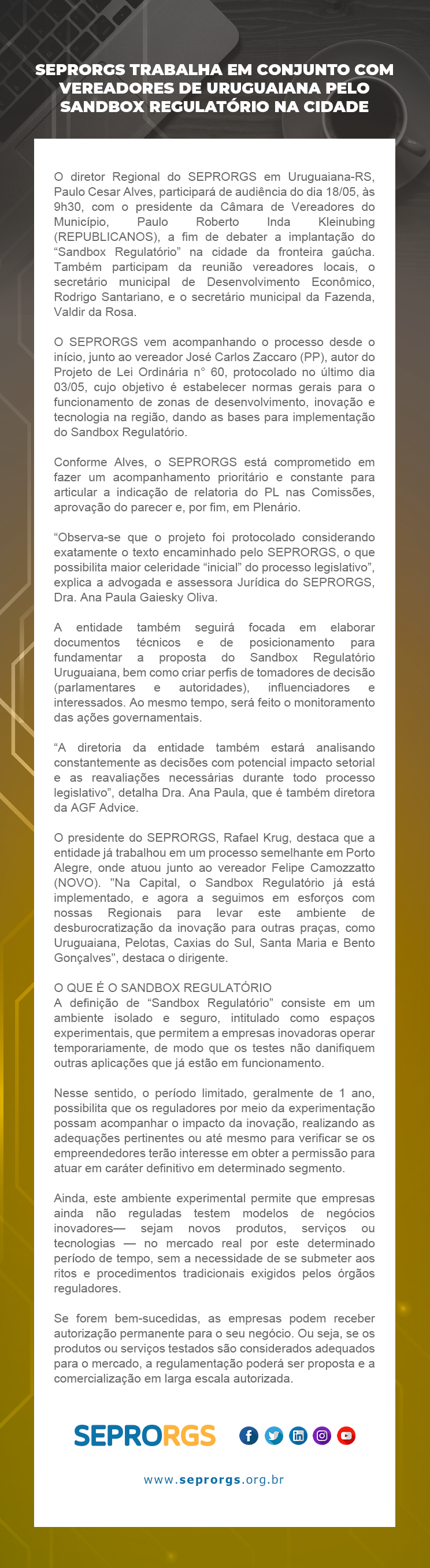 SEPRORGS trabalha em conjunto com vereadores de Uruguaiana pelo Sandbox Regulatório na cidade (1) - 