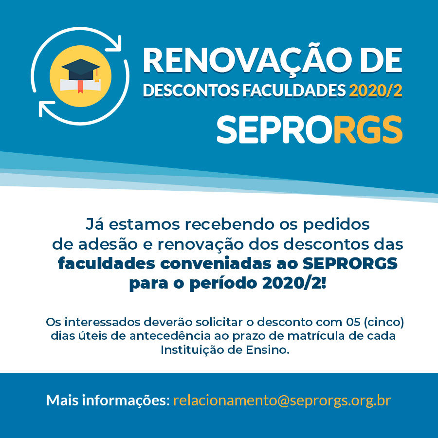 Importante: Renovação de Descontos Faculdades 2020/2 - 