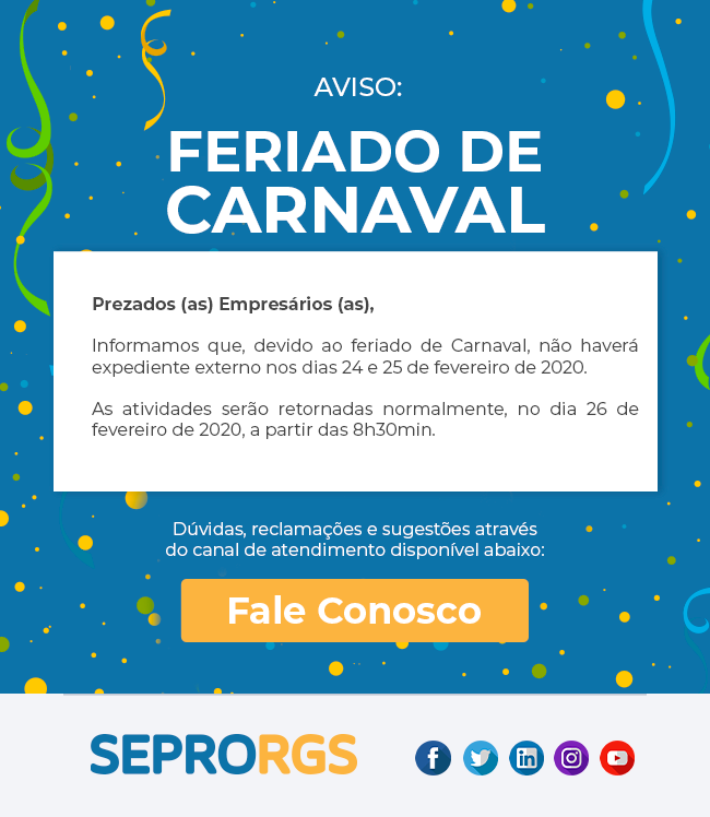 Aviso: Expediente no feriado de Carnaval - 