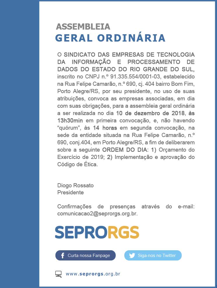 COMUNICADO IMPORTANTE: CONVOCAÇÃO PARA ASSEMBLEIA GERAL ORDINÁRIA - 