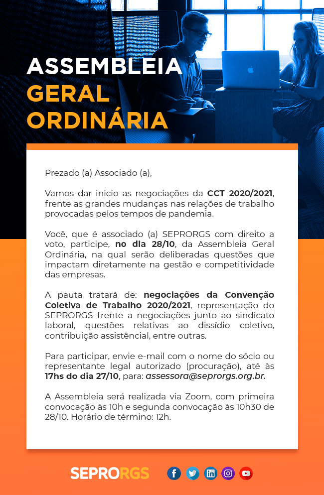 Participe da Assembleia Geral Ordinária SEPRORGS - 