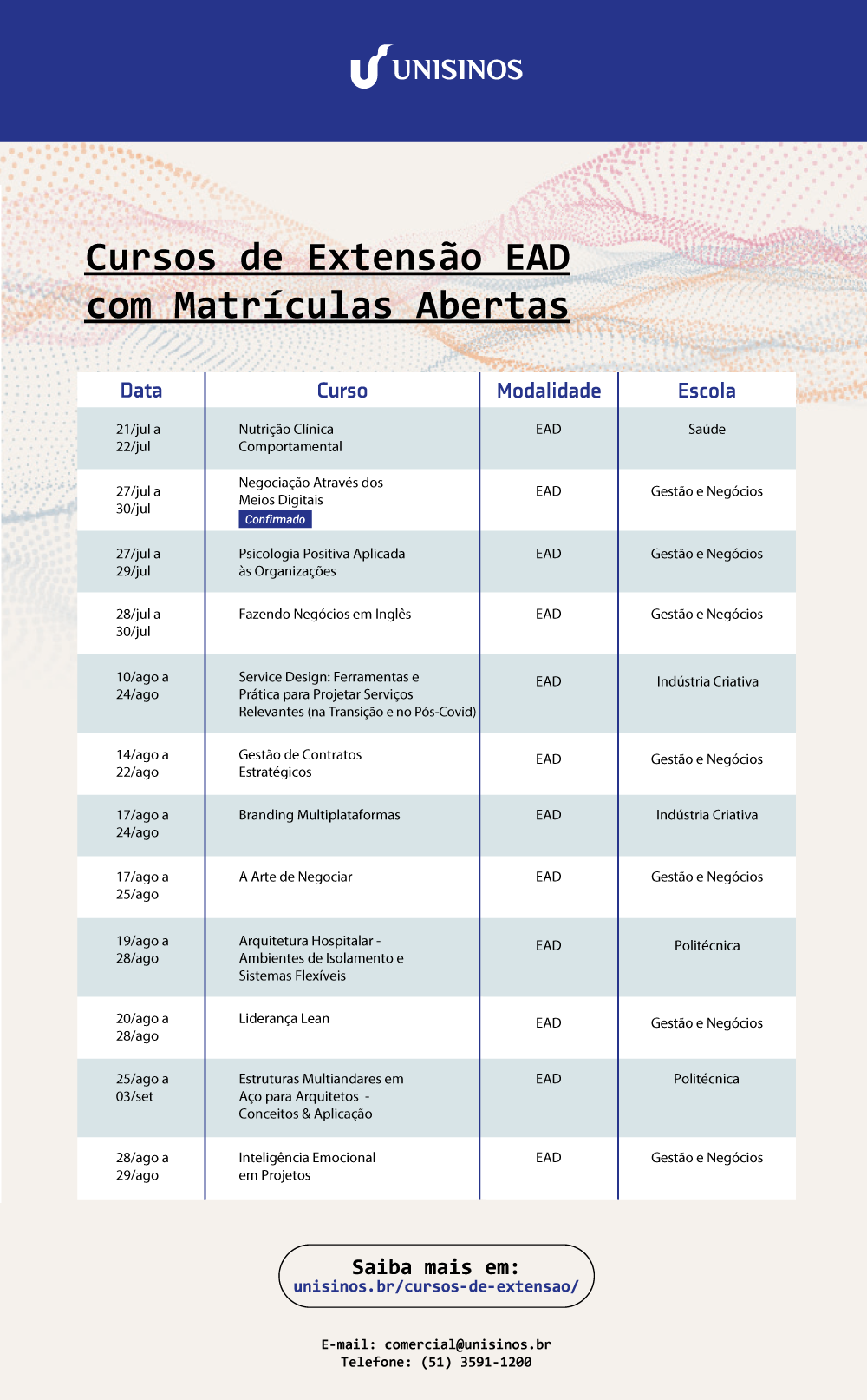 Unisinos online - agenda atualizada de cursos - 