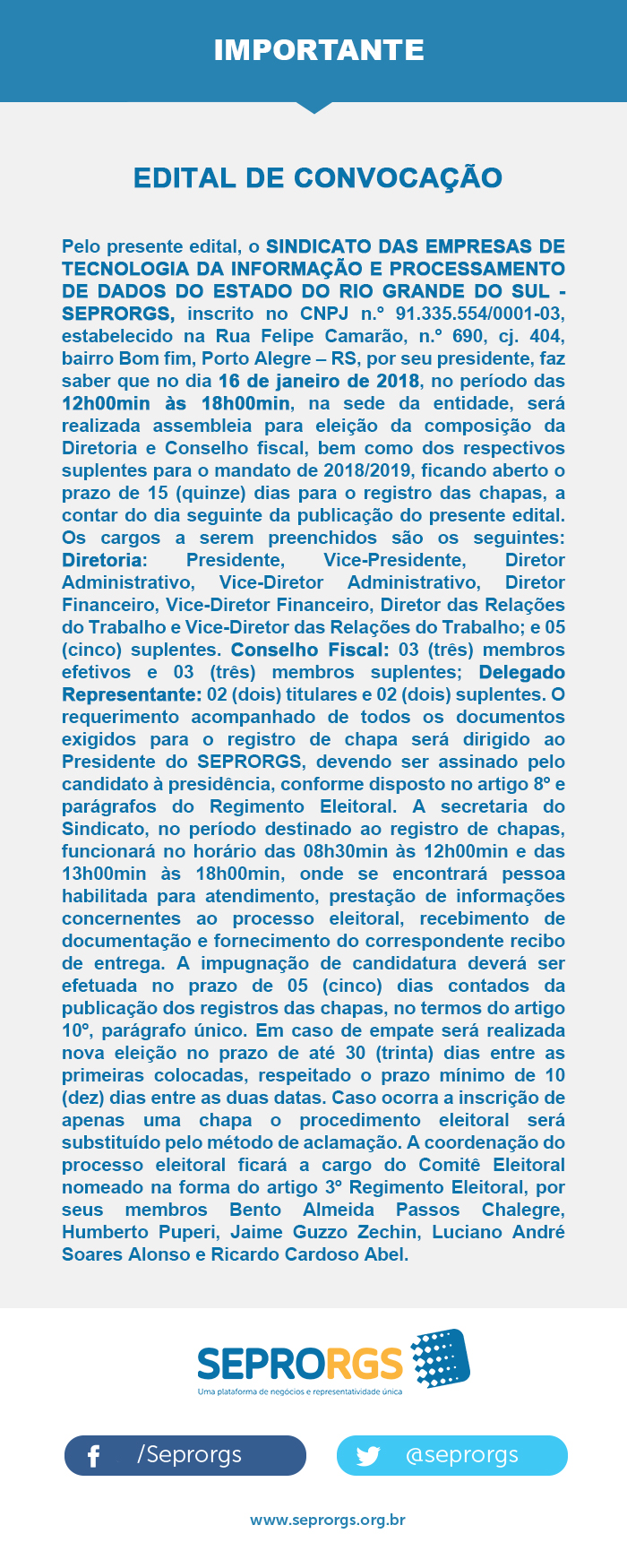 Importante: Edital de Convocação - 