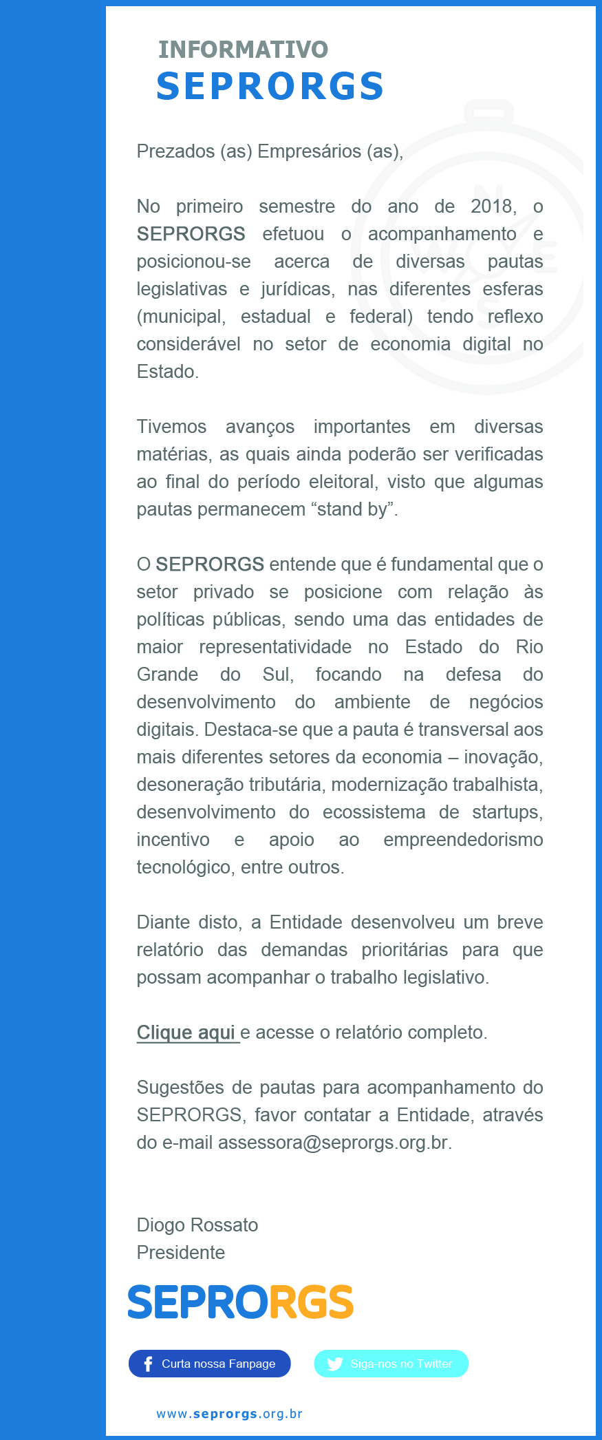 Relatório das Atividades Legislativas do SEPRORGS - 